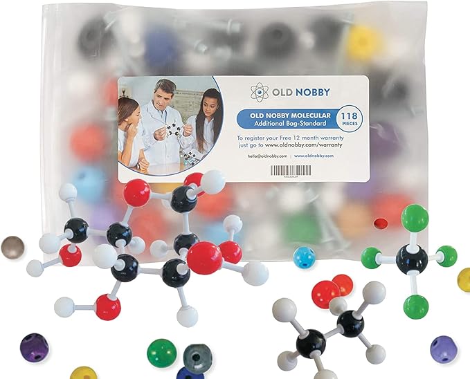 Old Nobby 118-Piece Supplementary Chemistry Molecular Model Kit - Build 3D Structures for Study, Teaching and Lab Use - Durable Atoms and Bonds, Easy Assembly with Portable Storage Case