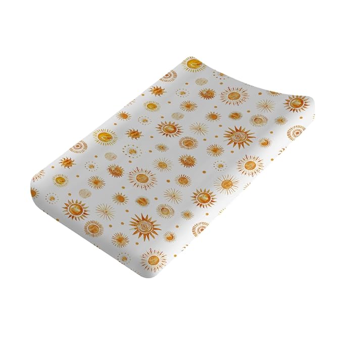 Watercolor Suns Totem Changing Pad Covers Boho Sunshine Diaper Changing Table Sheets for Girl Boy Golden Suns Soft Breathable Stretchy Snug Fitted Baby Changing Pad Table Mats 32''x16''