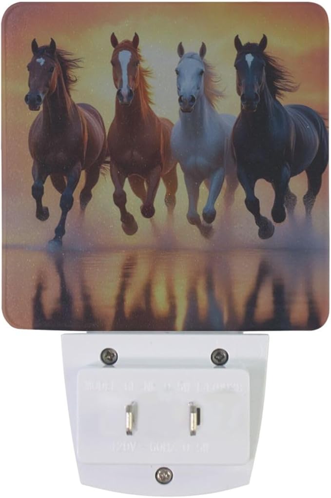 Aslsiy Night Light for Kids Horses Running Sunset Sky Plug in Wall Lamp LED Dusk to Dawn Sensor Energy Saving Nightlight for Boys Girls Men Women