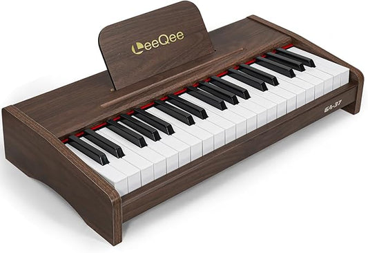 LeeQee 37-Key Wooden Kids Piano Keyboard - Electronic Music Toy with Pro Sound, Educational Learning Modes & Portable Power - Best Toddler Educational Gift for Aspiring Musicians