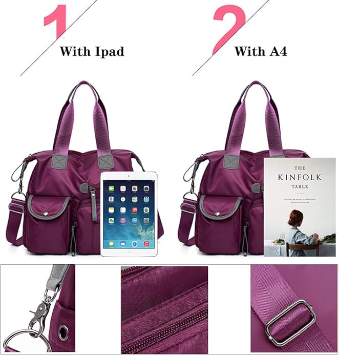 MINTEGRA Nylon Tote Bag for Women Multi Pocket Shoulder Bag Waterproof Diaper Crossbody Bag