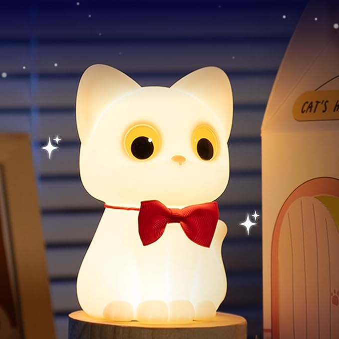 Kitty Cat Night Light for Kids, Cute Cat Lamp Portable Silicone Animal Nightlight Rechargeable Nursery Light for Baby Toddler Room, Kawaii Gifts for Boys Girls