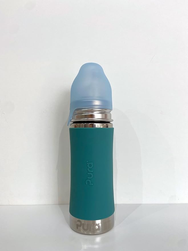 Pura Kiki 9oz/275ml Stainless Steel Infant Bottle w/Sleeve, Anti-Colic, Medical-Grade Silicone, Medium-Flow Nipple, for Babies 3 Months & Up - Mint