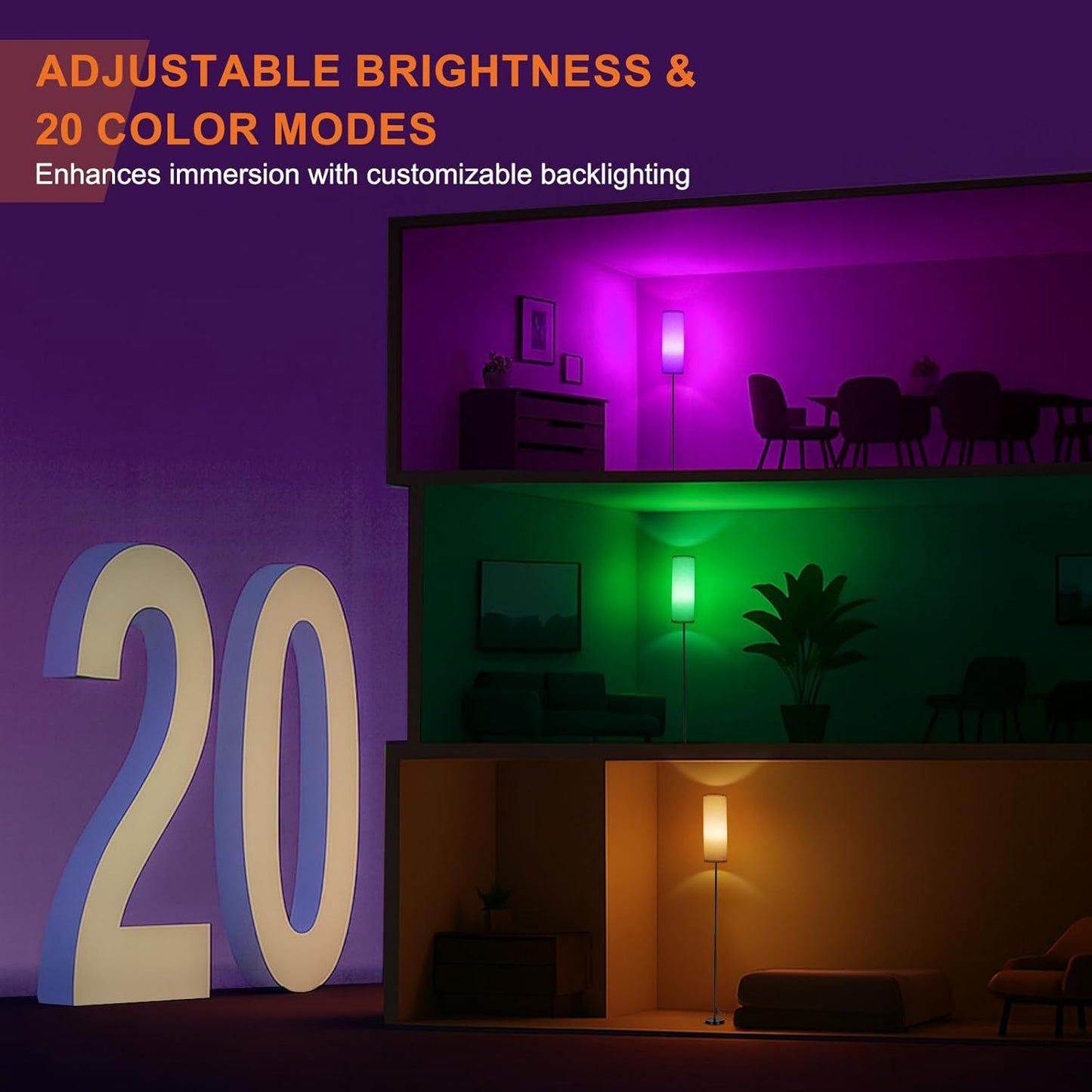 FRIDEKO HOME Floor Lamps for Living Room, Dimmable 3 Colors Temperature, Modern Corner Floor Lamp with Remote, Tall Standing Lamps for Kid Room Bedroom, Foot Switch, Beige Shade, 9W RGB LED Bulb