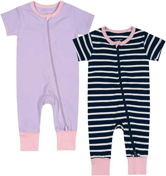Teach Leanbh Toddler Baby Boys Girls 2-Pack Pajamas Cotton 2 Way Zipper Short Sleeve Footless Romper Sleep and Play