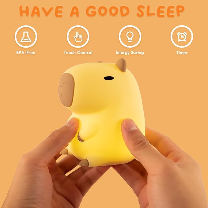 UNEEDE Cute Capybara Night Light, Novelty Animal Silicone Nursery Night Light Rechargeable Table Bedside Lamp with Touch Sensor for Bedroom Living Room Squishy Capybara Stuff Boys Girls Gifts