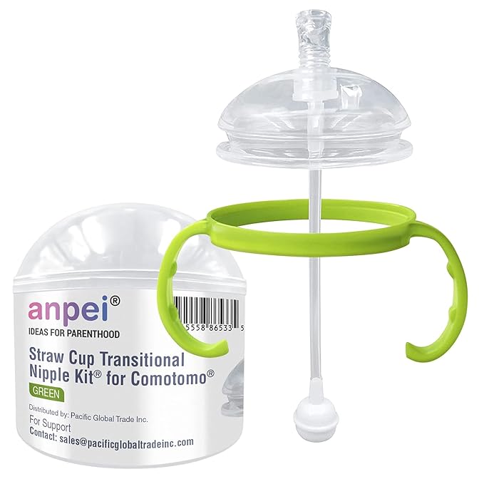 Straw Sippy Cup Transitional Nipple Kit for Comotomo Baby Bottles, 5 oz and 8 oz