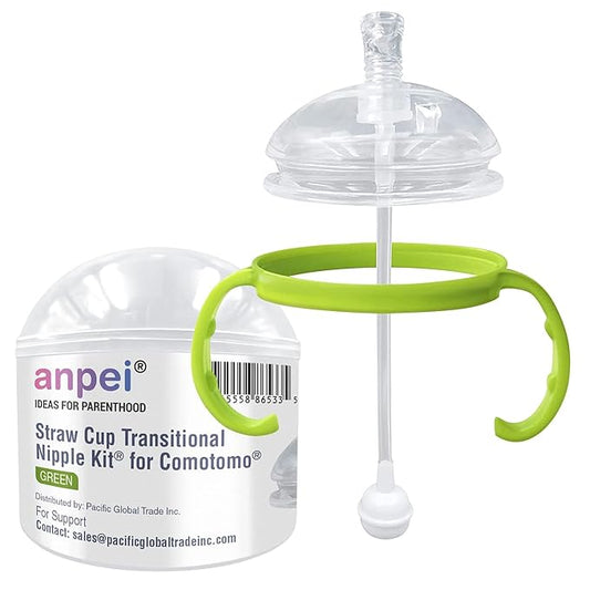 Straw Sippy Cup Transitional Nipple Kit for Comotomo Baby Bottles, 5 oz and 8 oz