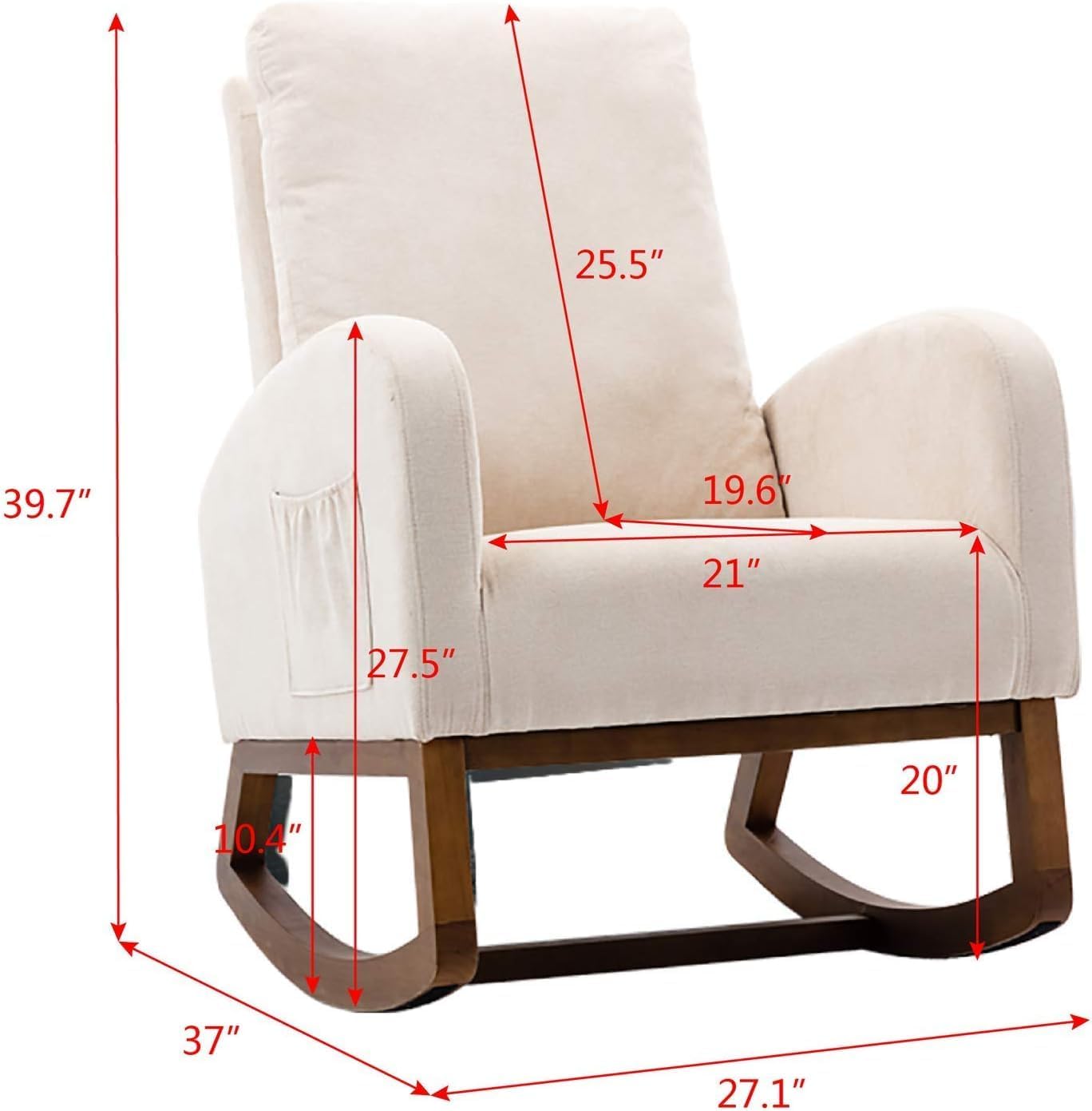 Dolonm Rocking Chair Mid-Century Modern Nursery Rocking Armchair Upholstered Tall Back Accent Glider Rocker for Living Room (Beige)