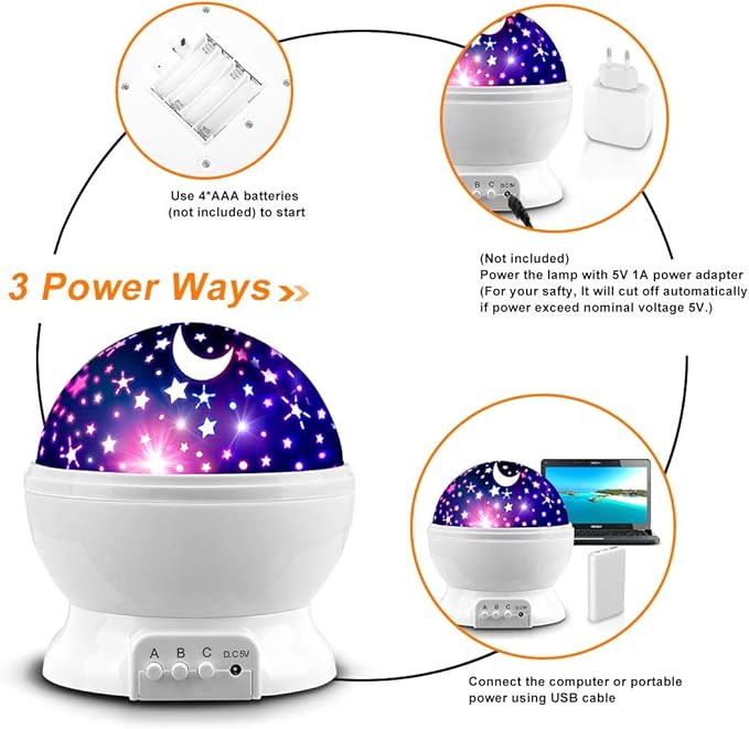 Star Projector Night Lights for Kids, Fun Gifts for 1-4-6-14 Year Old Girl and Boy, Projection Lamp for Kids Bedroom Ceiling, Stars and Moon for Child Asleep Peacefully (White)