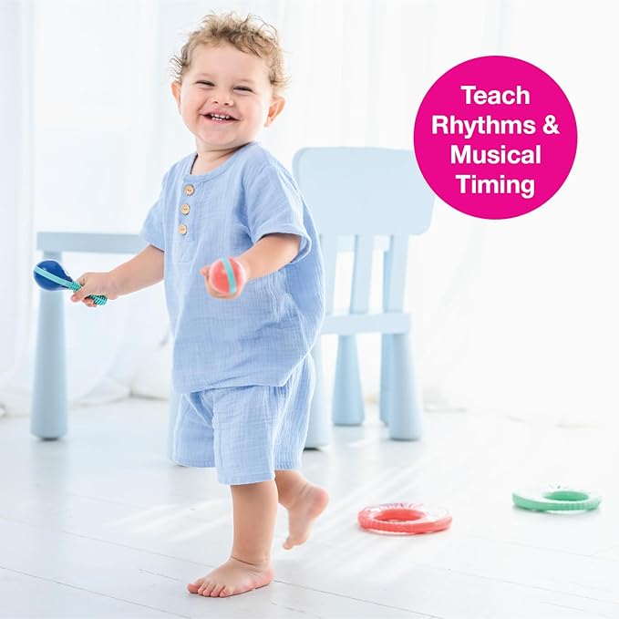 Edushape Maracas for Baby Set of 2 - Vibrant Primary Colors - Toddler and Kids Maracas - Musical Instrument for Babies Baby Shaker Toy - Soothing Sound Time for Sensory Development