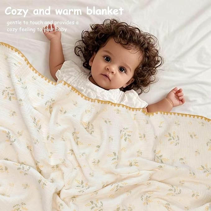 Baby Muslin Thick Blanket Double Layer Soft Neutral Receiving Blanket Crib Bedding 40x40 inch Throw Blanket 40"x40"