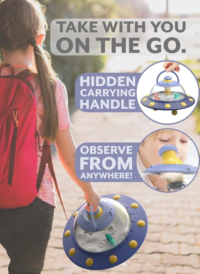JDS Educational UFO Observation Display - Portable Fishbowl, Insect/Critter Habitat, Terrarium, Enclosure, and Plant Observatory with Magnifying Glass - STEM Toy for Kids