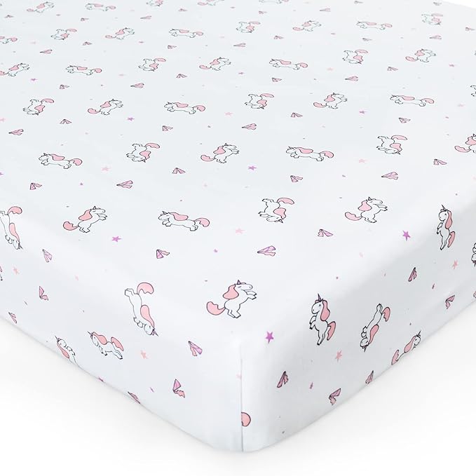 Girl Crib Sheets 2-Pack, Fitted 52'' x 28'' for Standard Crib & Toddler Mattress, Soft and Breathable Material, Neutral & Pink