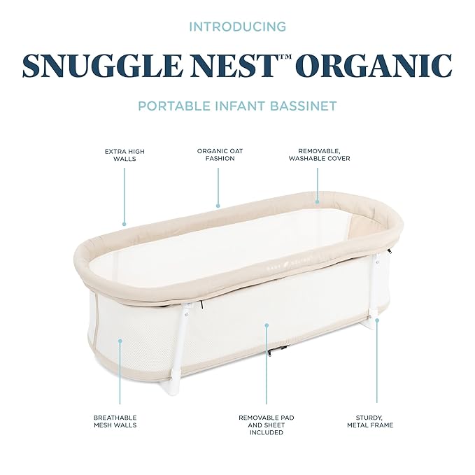 Baby Delight Snuggle Nest Bassinet, Portable Baby Bed, for Infants 0 – 5 Months, Organic Oat