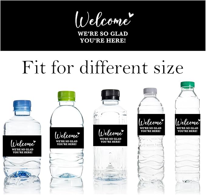 100PCS Wedding Water Bottle Labels Waterproof Greenery Floral Wraps Sticker for Water Bottle Baby Shower Bottle Label for Bridal Shower Party（Black1）