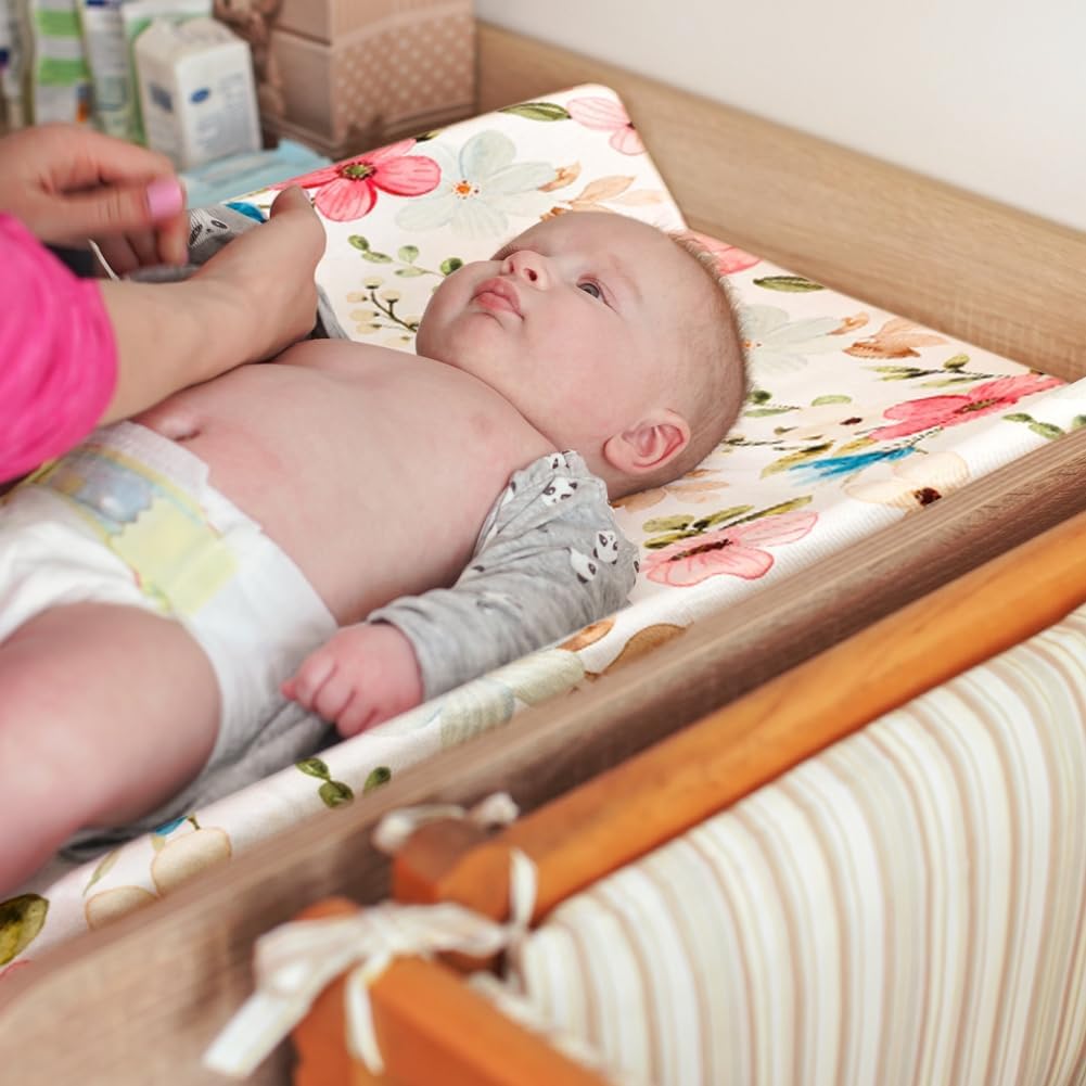 4 Pack Baby Girl Changing Pad Covers Sheets Set Soft Fitted Floral or Elephant Theme Baby Girl Mattress Covers Breathable Toddler Bed Sheets for Infant or Newborn Girls (Flower, Changing Pad Covers)