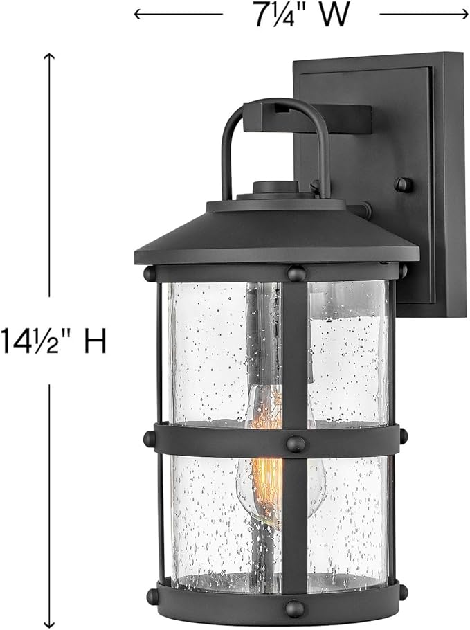 Hinkley Lakehouse 2680BK Small Outdoor Wall Lantern - Coastal Style, Nautical Touches, Clear Seedy Glass - Black