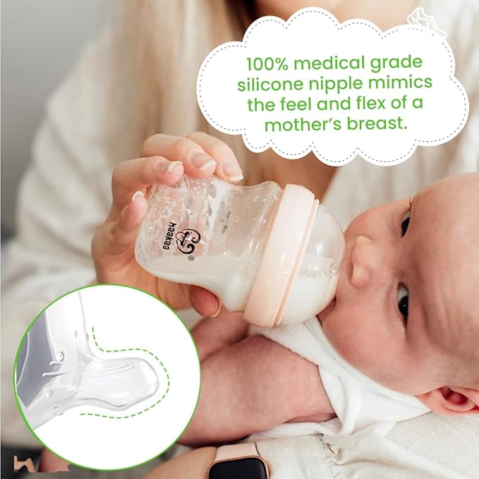 Haakaa Generation 3. Silicone Baby Bottle Nipples, Orthodontic, Anti-Colic, Wide Neck, 100% Medical Grade Silicone, Fit All Haakaa Baby Bottles, 2 PK (Size M)