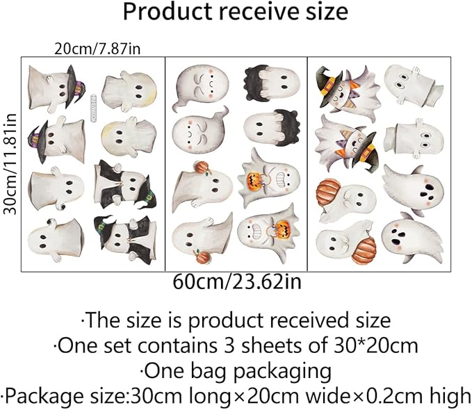 Glow in The Dark Halloween Ghost Window Clings Green Luminous Ghost Window Decals for Halloween Party Decorations Home School Glass