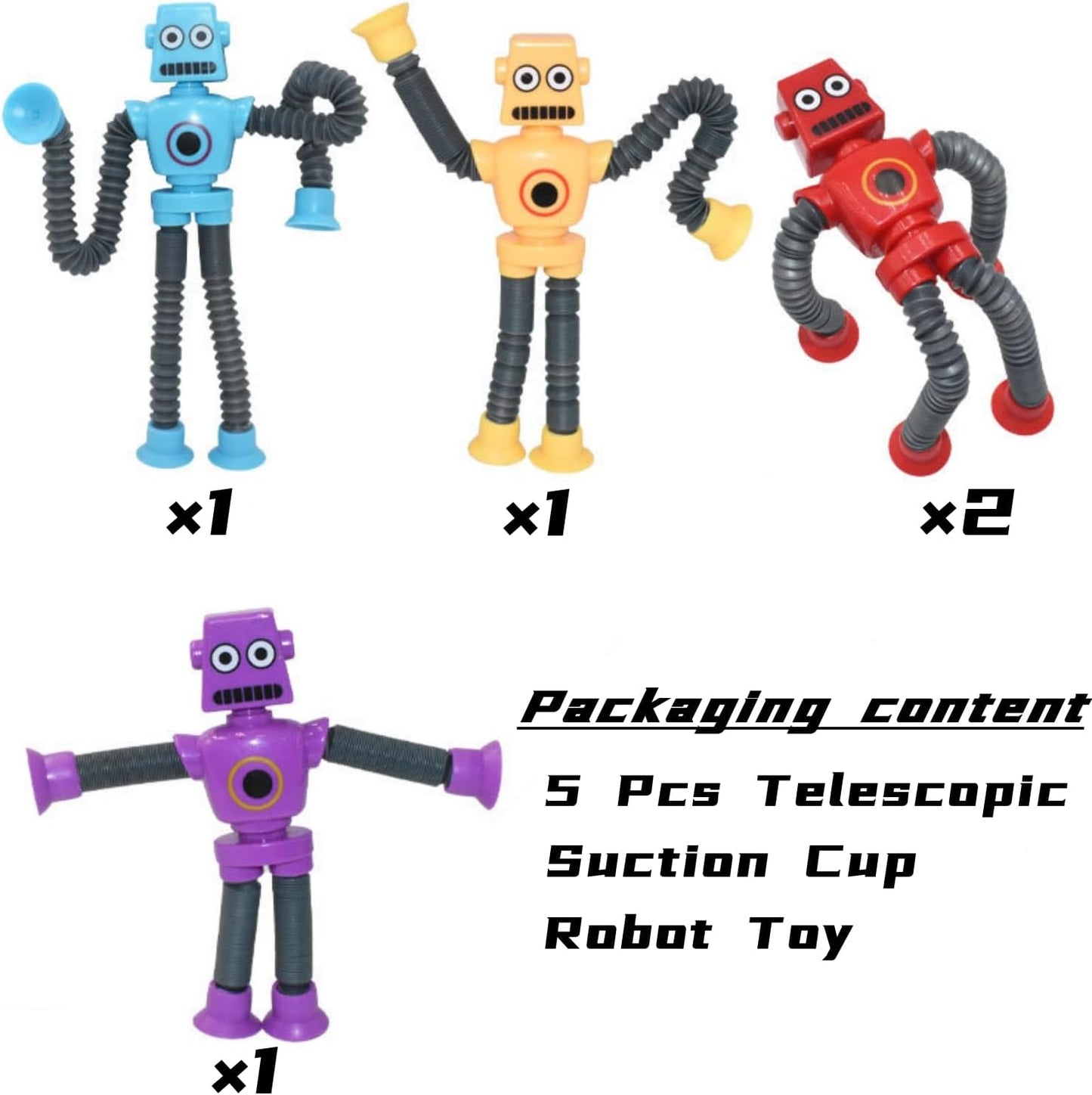 5Pcs Suction Cup pop Tube Robot Toys, Fidget Toys for Kids Girls,Toddler Toys Age 1-2-4,Kids Toys,Sensory Toys for Kids 5-7,Suction Cup pop Tube Toys (5 Pack Robot)