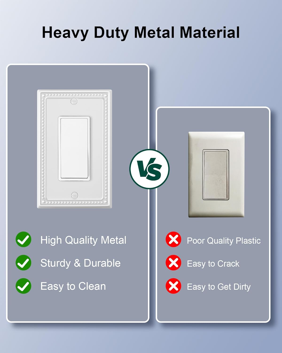 4-Pack Decorator Outlet Cover Plate, Decorative Switch Plates and Outlet Covers, Pure White Metal Wall Plates for Electrical Outlets, Receptacle, GFCI Outlet, Dimmer Switch