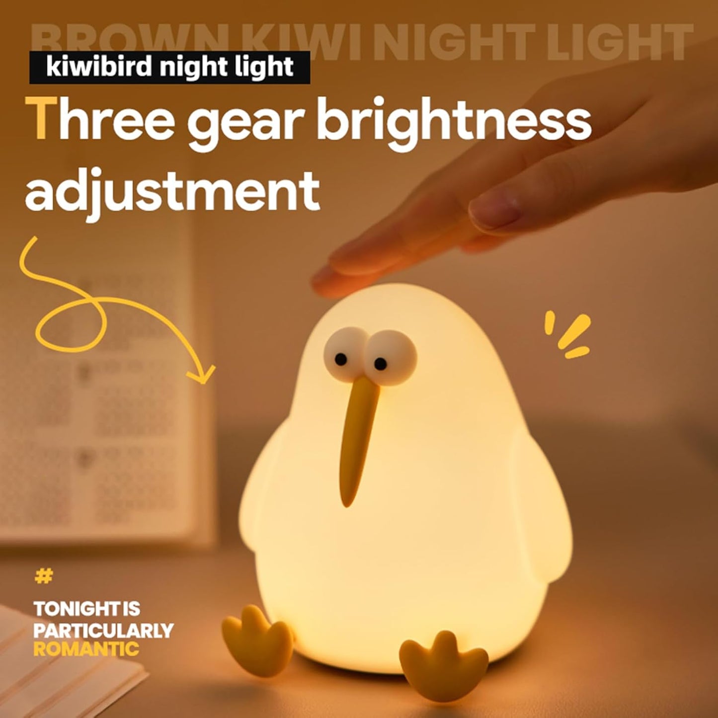 Cute Baby Night Light for Kids,Squishy Kiwibird Bedside Lamp for Night Stands,Rechargeable Dimmable Silicone Nursery Toddler Animal Nightlight,Fun Decor for Children Bedroom,Children's Day Gift