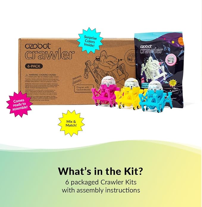 Ozobot Crawler for Evo Robot - Interactive Programming Accessory, Enhances STEM Education, Develops Critical Thinking, Ideal for Kids Ages 8-13, Surprise Colors, 6 Kits, Evo Required Not Included