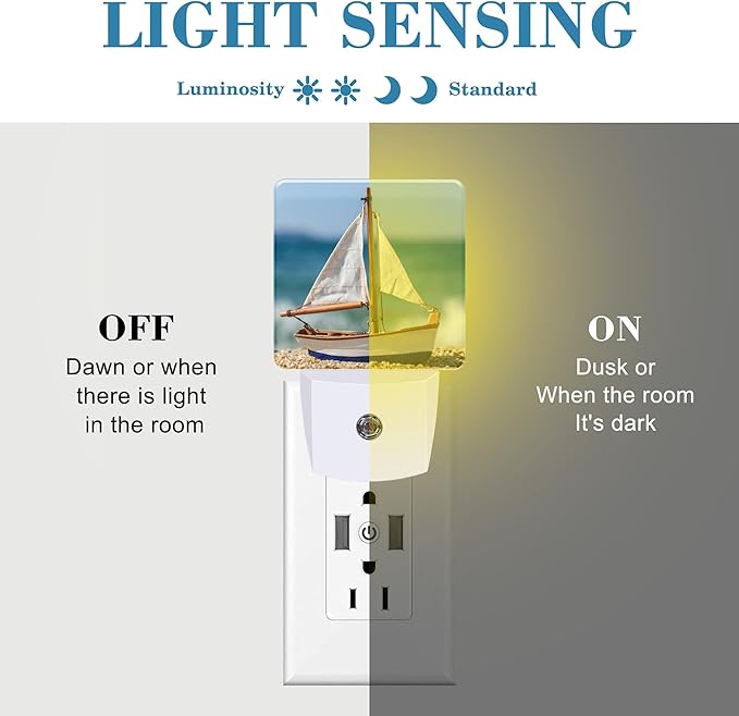 Night Light for Kids Girls Boys, Tropical Sandy Beach and Sailboat LED Night Light Plug into Wall with Dusk to Dawn Sensor for Room Decor, Hallway, Kitchen, Bathroom, Nursery, Stairs