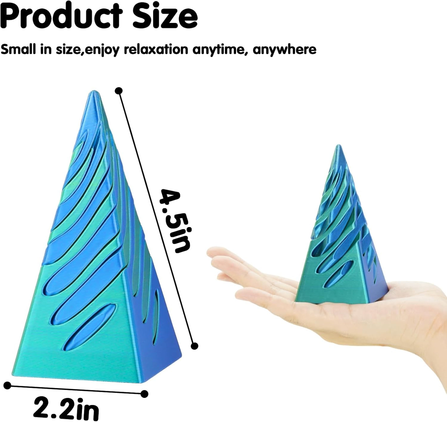 3D Printed Spiral Cone Fidget Toy,Impossible Cone Pyramid Passthrough Sculpture,Stress and Anxiety Relief Fidget Desk Toys(Green Blue)