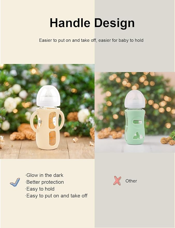 4-Pack Silicone Sleeves for Philips Avent Glass Bottles, BPA-Free Drop-Resistant Baby Bottle Sleeves with Handles, Compatible with Philips Avent Natural Glass Baby Bottles (8 oz)