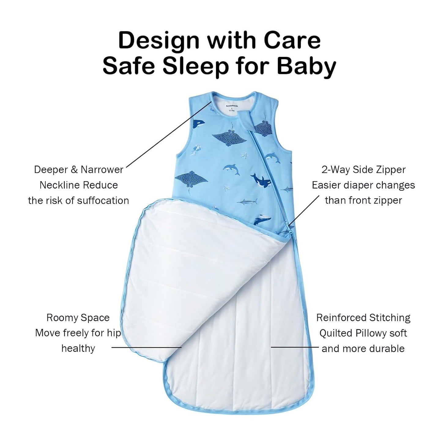 BubblePanda Rayon Made from Bamboo Sleep Sack 12-18 Months 0.5 Tog Soft Lightweight Toddler Sleep Sack 1t for Babies 2-Way Zipper Wearable Blanket Baby 12 Months