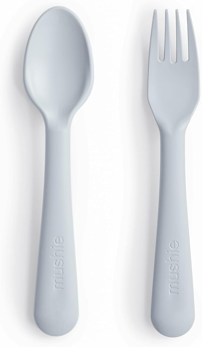 mushie Flatware Fork and Spoon Set for Toddlers | Made in Denmark (Cloud)