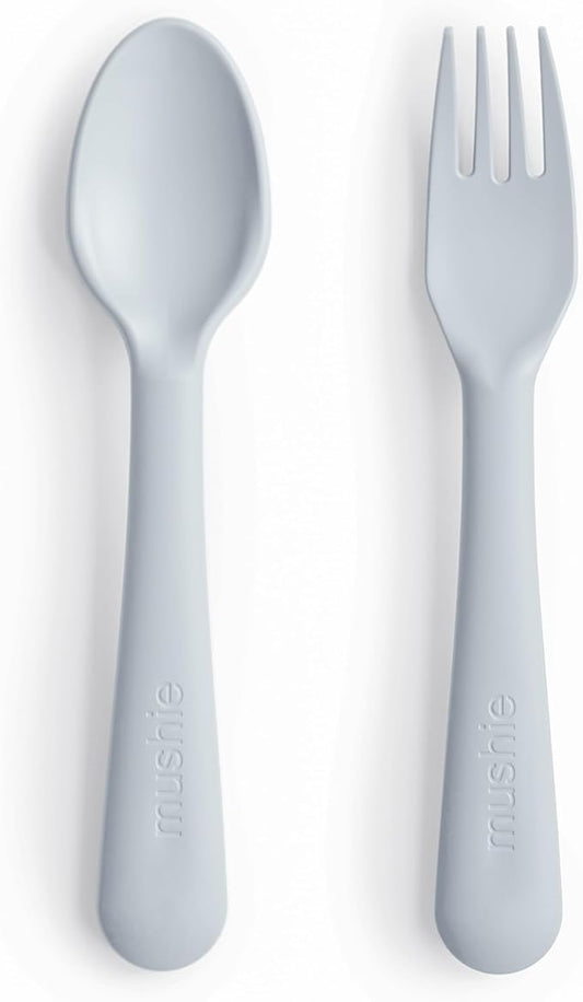 mushie Flatware Fork and Spoon Set for Toddlers | Made in Denmark (Cloud)