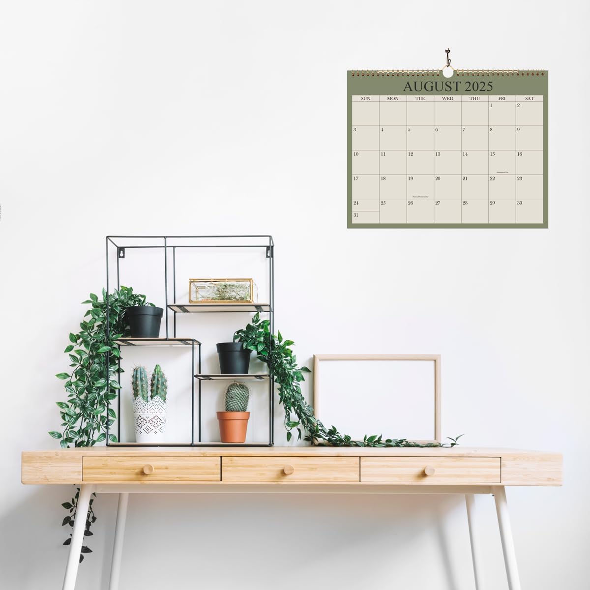 Calendar 2025-2026, Wall Calendar 2025-2026 from August 2025 - December 2026, 17 Months Calendar with Premium Paper, Twin-Wire Binding & Hanging Hook, 8.5" x 11", Green