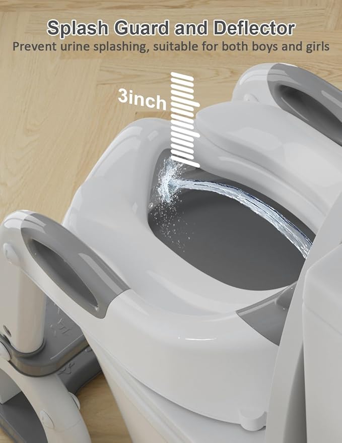 Potty Training Seat with Step Stool Ladder, Potty Training Toilet Seat with Soft Seat Splash Guard, Adjustable Height, 2 in 1 Potty Seats for Toddlers Kids Boys Girls