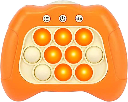 Quick Push Puzzle Game Machine Pop Fidget Light-Up Squeeze Poppet Sensory Toy Educational Push Pop Bubble Toy Stress Relief Party Favors Puzzle Game for Kids Teens Adults （Orange）