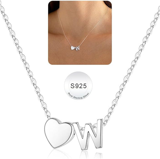 Turandoss S925 Sterling Silver Heart Initial Necklaces for Girls Teen Girls, Dainty S925 Sterling Silver Tiny Heart Initial Necklace Letter Necklaces Trendy Jewelry Gifts for Girls Teen Girls