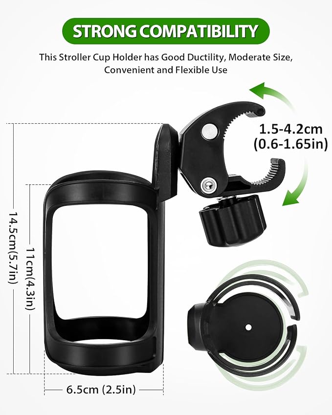 2 Pack Stroller Drink Holders, Universal Cup and Bottle Holder for Trolleys, Walkers and Bikes