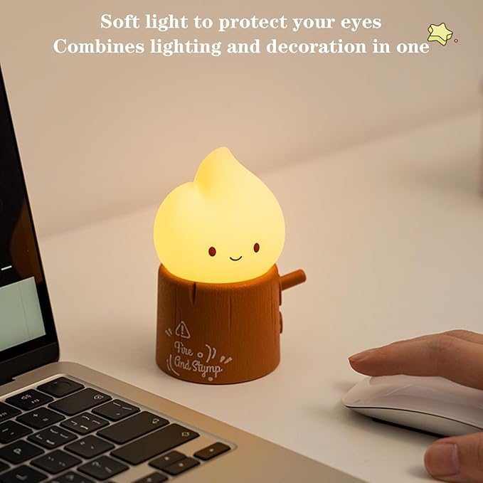 Cute Flameless Candles Lamp, Torch Stump Night Light, LED Tea Lights Candles Rechargeable Dimmable Timmer Lamp,Suitable for Kids lamp Bedroom,Outdoor,Camp,Gift (Tree Stump Fire)