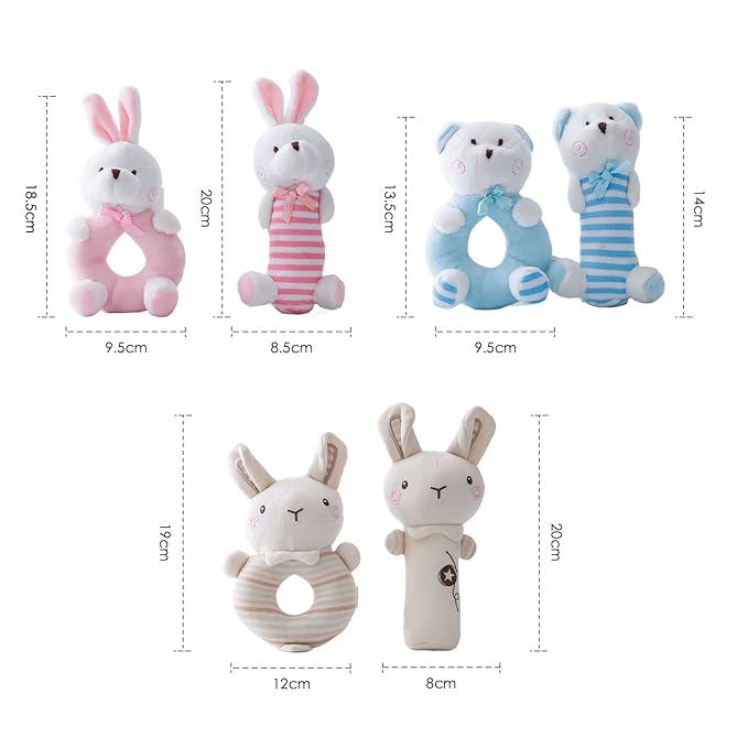 Plush Baby Soft Rattle Toys, Beige Bunny Baby Rattles for Infants Baby First Stuffed Animal Plush Rattle Shaker Set for Newborns Soft Ring Rattle Sensory Toys for Infant Boys Girls Shower Gifts, 2 PCS