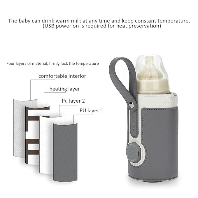 GOTOTOP Bottle Warmer Bag Portable Baby Bottle Warmer Leather Three Gears Adjustable Heated Bottle Bag Car Portable Thermostat Heating Cup Cover (a)