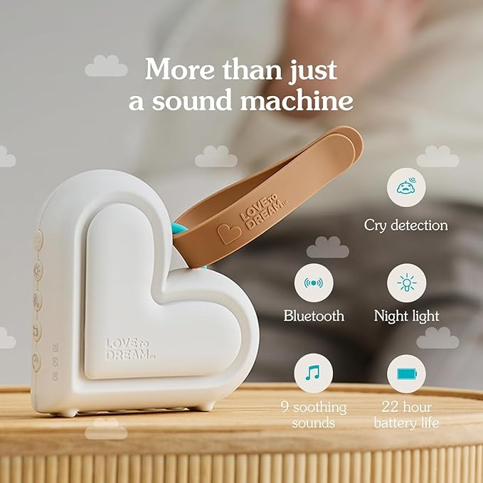 Love to Dream Sleep Machine, Baby White Noise Machine for Sleeping and Relaxing, Noise Therapy with 9 Soothing Infant Sleep Sounds with Baby Night Light, Portable Sound Machine