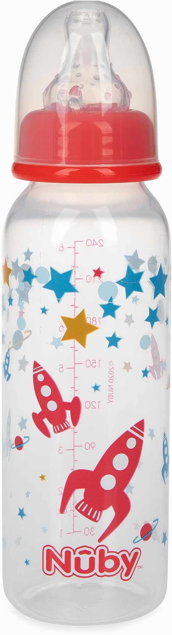 Nuby Printed Non-Drip Bottle, 1 Pack of 1 Bottle, 8 Ounce, Colors May Vary