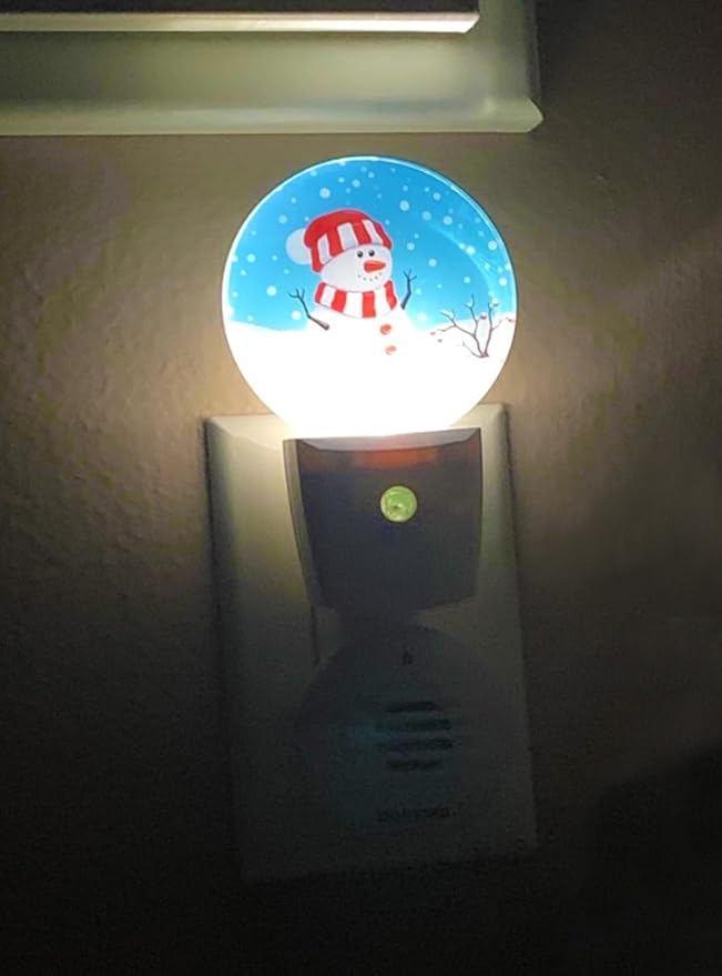 EKOBLA Blue Snowman LED Night Light Winter Red Bird White Snowflakes Snowman with Scarf Hat Dusk to Dawn Plug-in Nightlights Auto Sensor for Home Indoor Bathroom Hallway Kitchen