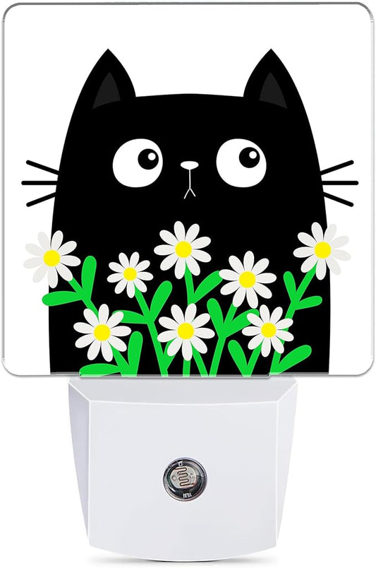 Cat Kitten Daisy Night Light, Camomile Bouquet Plug into Wall with Dusk to Dawn Light Sensors, Warm Nightlights for Bedroom, Bathroom, Hallway, Kitchen, Gifts Ideal for Women Men