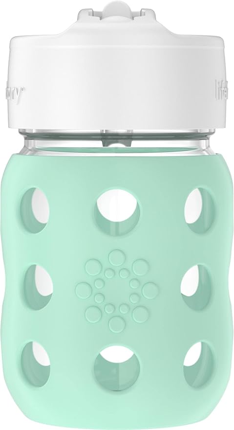 Lifefactory 8-Ounce Wide Neck Glass Baby Bottle with Protective Silicone Sleeve and Pivot Straw Cap, Mint (LG2241WMI4)