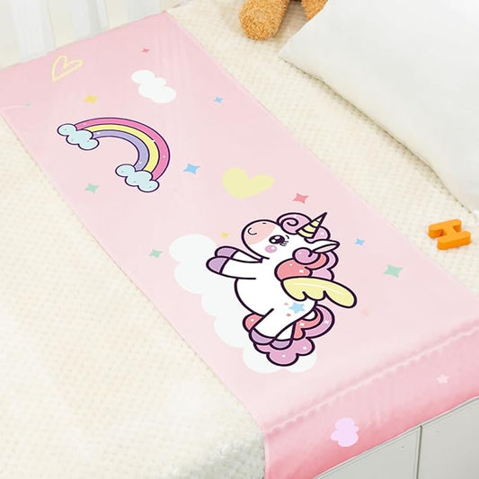 PROMEED 100% Mulberry Silk Crib Half Sleeve Sheet for Baby Hairloss and Bald Spot, Oeko-TEX Certified 23 Momme Silk Unicorn Toddler Crib Bedding Sheets for Baby Gilrs (Pink Unicorn)
