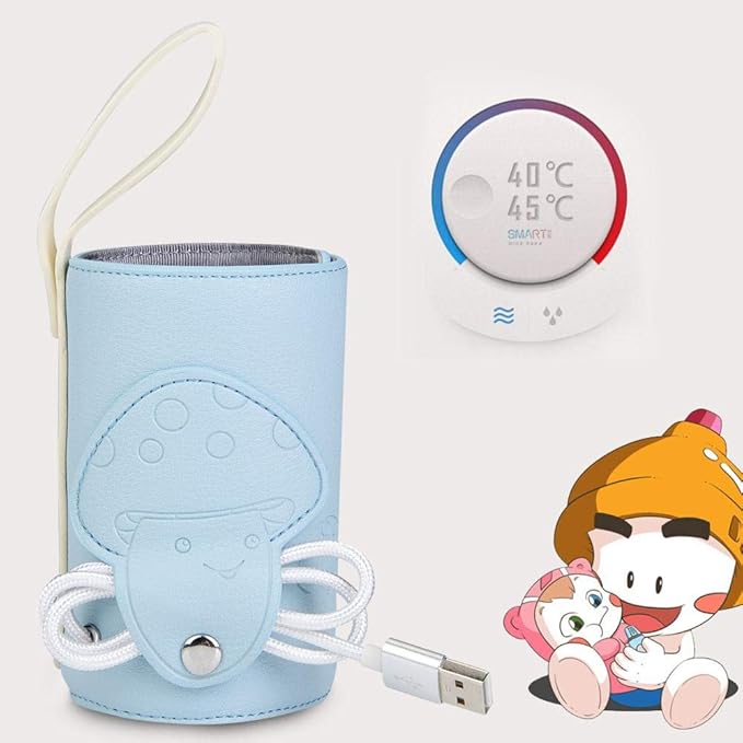 Qinlorgo Portable Bottle Warmer, 10W USB Microfiber PU, Blue