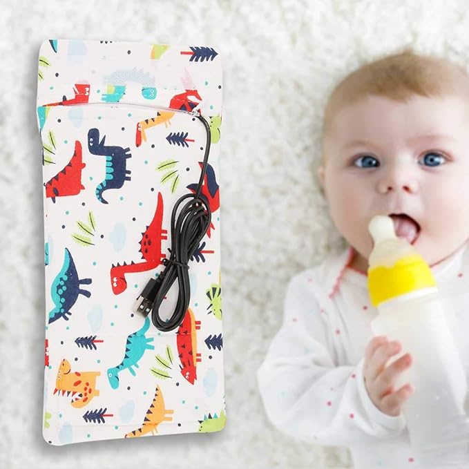 USB Baby Feeding Bottle Warmer Portable Cartoon Milk Bottle Travel Heater Portable Milk Bottle Heating Warmer Compatible with Many Kinds of 5V 2A USB Devices(Dinosaur, 12)